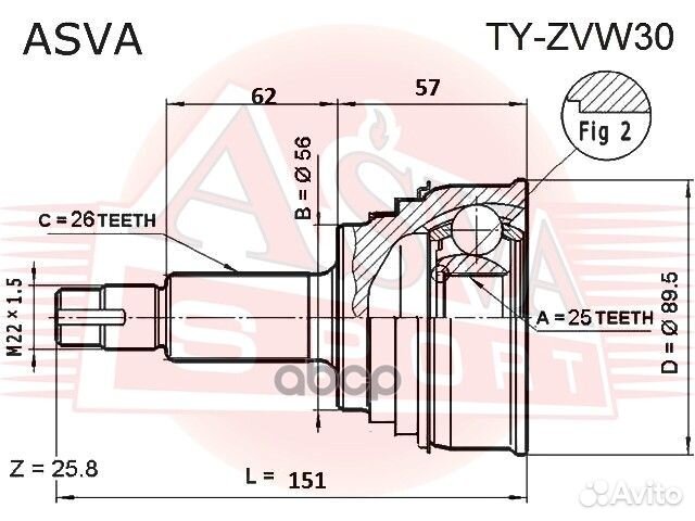 Шрус наружный TY-ZVW30 asva