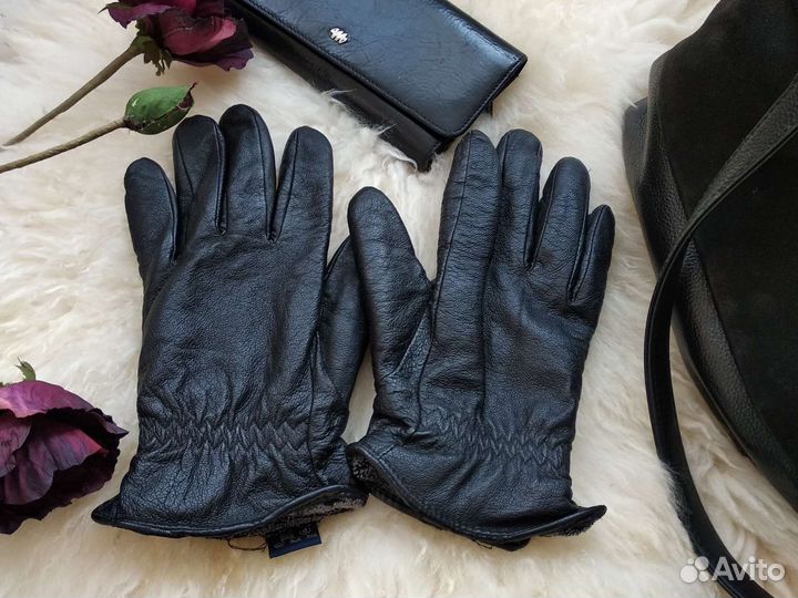 Утепленные перчатки женские кожаные