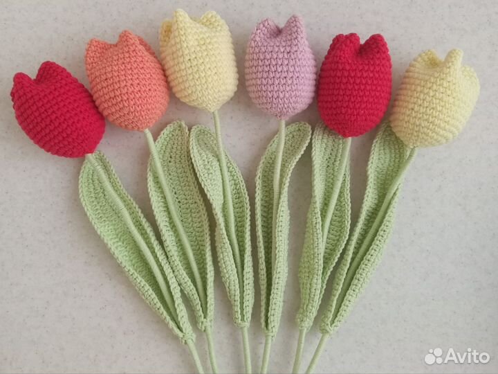 Вязаные тюльпаны, декоративные вязаные цветы