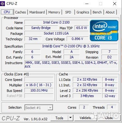 Процессор Intel Core I3 2100 3.1 GHz Socket 1155