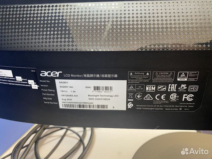 Монитор 24‘ Acer SA240Y led ips hdmi vga безрамоч