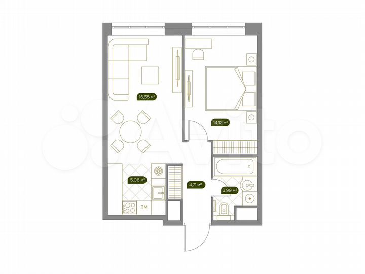 1-к. квартира, 44,5 м², 12/14 эт.