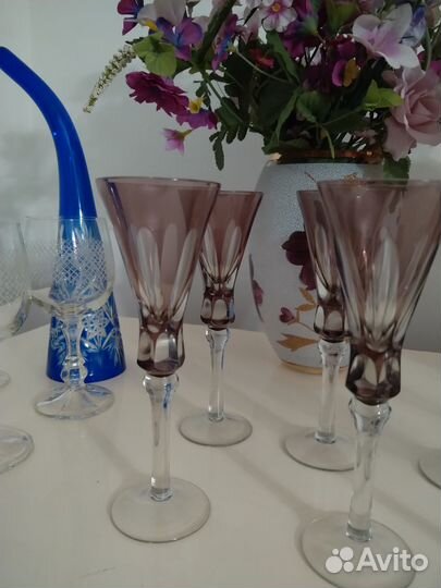 Бокалы, рог, СССР, цветное стекло, хрусталь