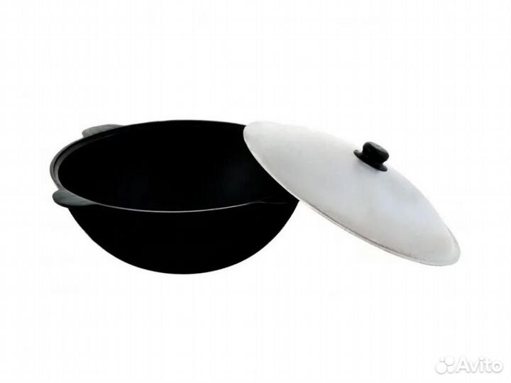 Узбекский чугунный казан 6 л. плоское дно, с крыш