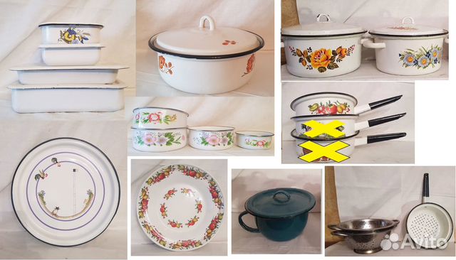 Кастрюли миски лотки блюда чашки эмалированные