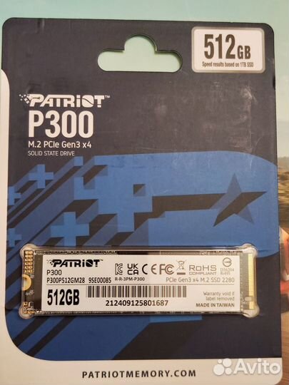 Ssd m2 Patriot P300 512 Gb PCI-e Gen3 x4