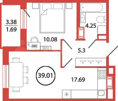 1-к. квартира, 39 м², 10/12 эт.