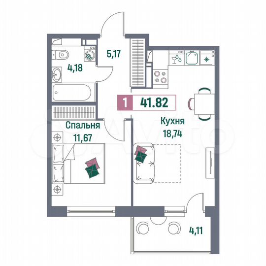 1-к. квартира, 41,8 м², 15/16 эт.