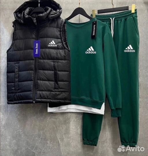 Спортивный тонкий костюм Adidas с жилетом 128-158