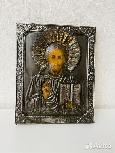 Старинная икона Господь Вседержитель оклад 19в