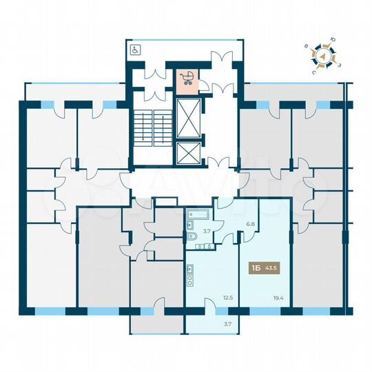 1-к. квартира, 43,5 м², 5/12 эт.