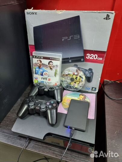 Sony PS3 Slim 320gb Полный Комплект+HDD320GB+2джоя