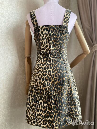 Сарафан платье на молнии джинс леопард