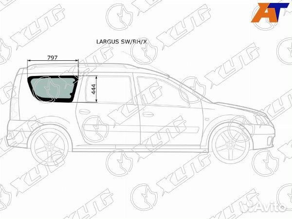 Стекло кузова боковое (не опускное) (Справа/ Цвет зеленый) LADA Largus 12-21 / Dacia Logan 04-08