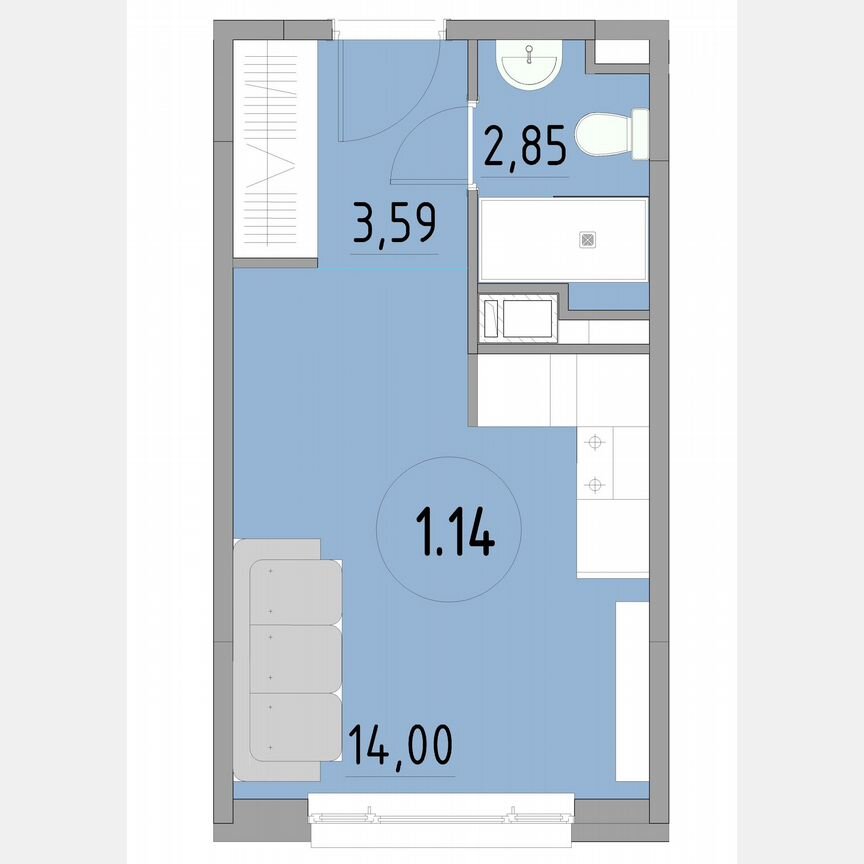 1-к. апартаменты, 20,4 м², 1/13 эт.
