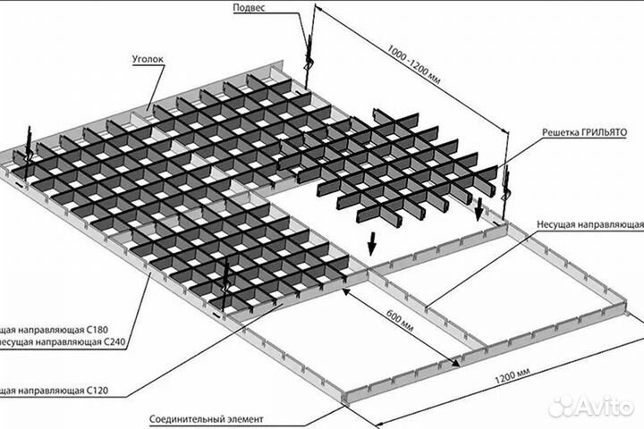 Подвесной потолок грильято б/у