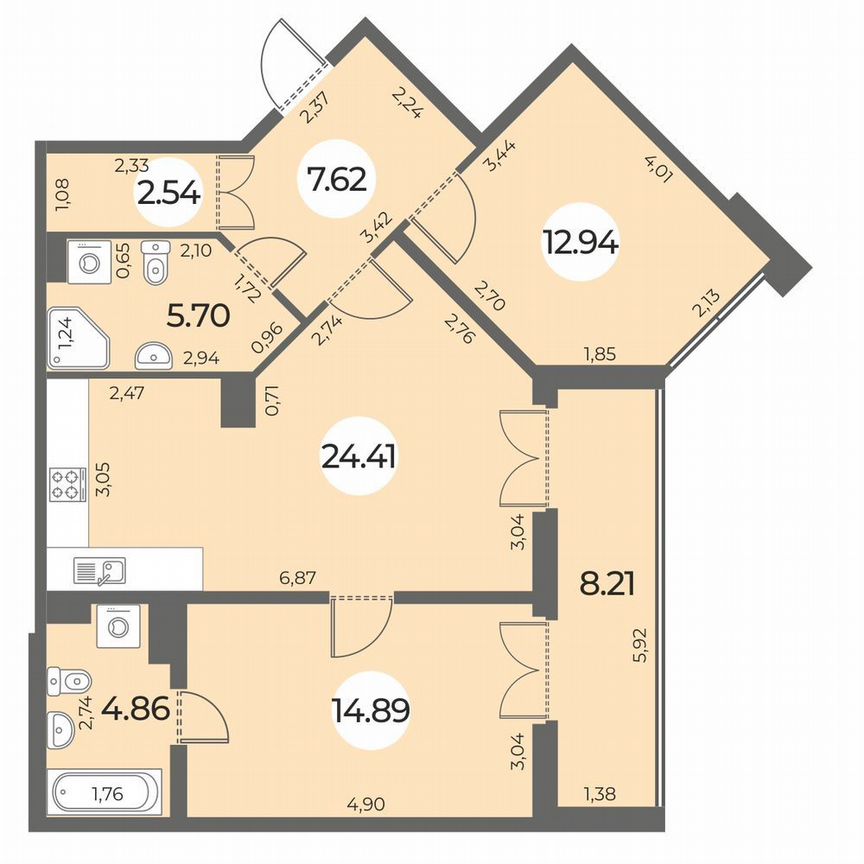 2-к. квартира, 74 м², 10/24 эт.