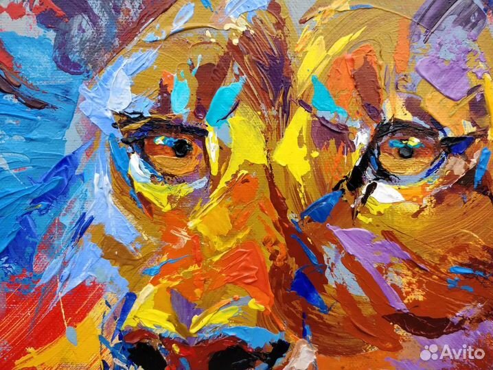 Акцентная картина маслом лев