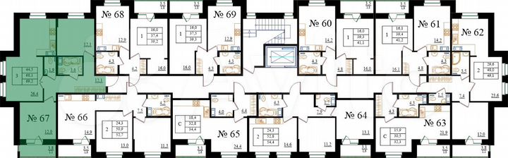 3-к. квартира, 69,2 м², 7/8 эт.