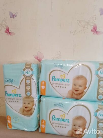 Подгузники 3 памперс премиум 52 шт