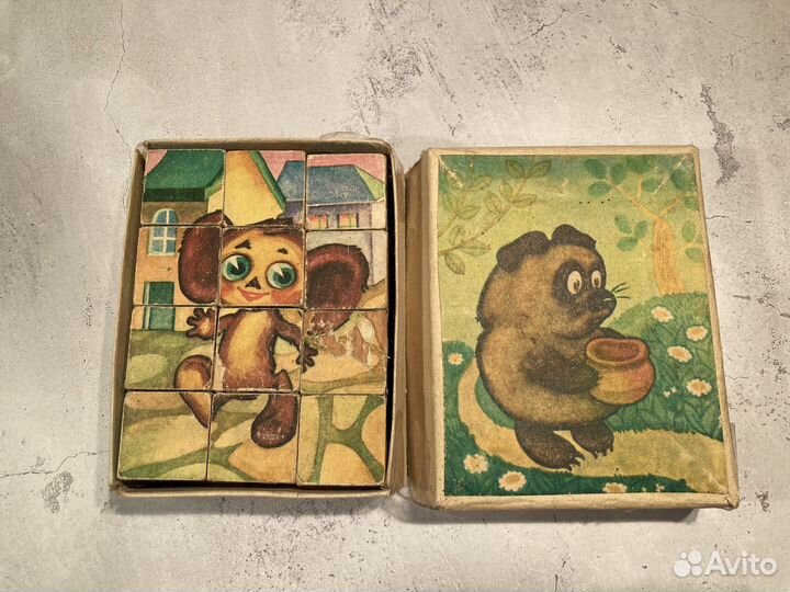 Кубики деревянные СССР с рисунками. Набор