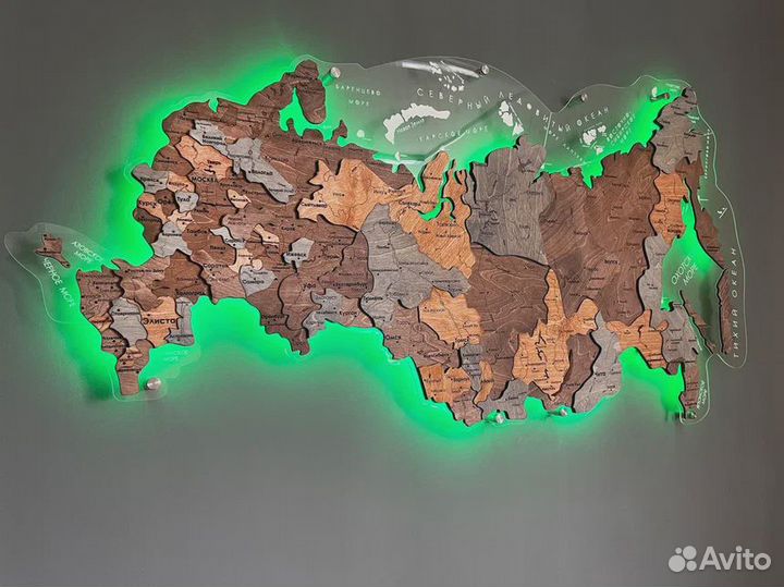 Карта России на стену из дерева