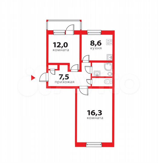 2-к. квартира, 47,7 м², 5/5 эт.