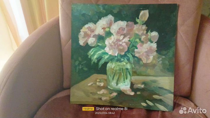 Картина маслом розовые пионы