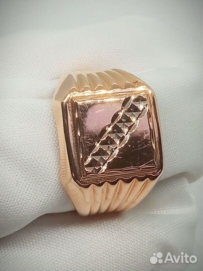 Золотое кольцо печатка мужская 18,5 размер