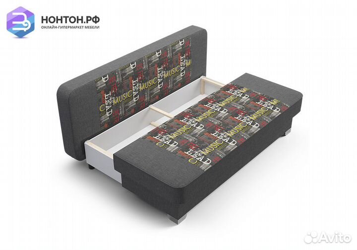Диван еврокнижка Арвен темно-серый / принт Music G