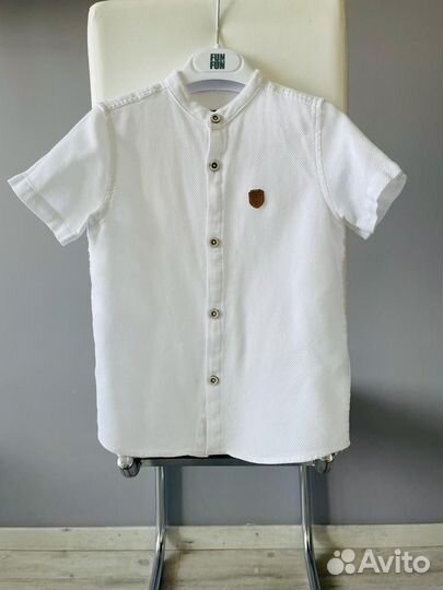 Белая хлопковая рубашка на мальчика 104 110 4 5