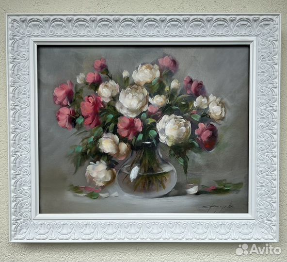 Картина маслом Розы, Сирень, Пионы и Астры