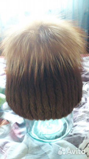 Шапка норковая вязаная женская