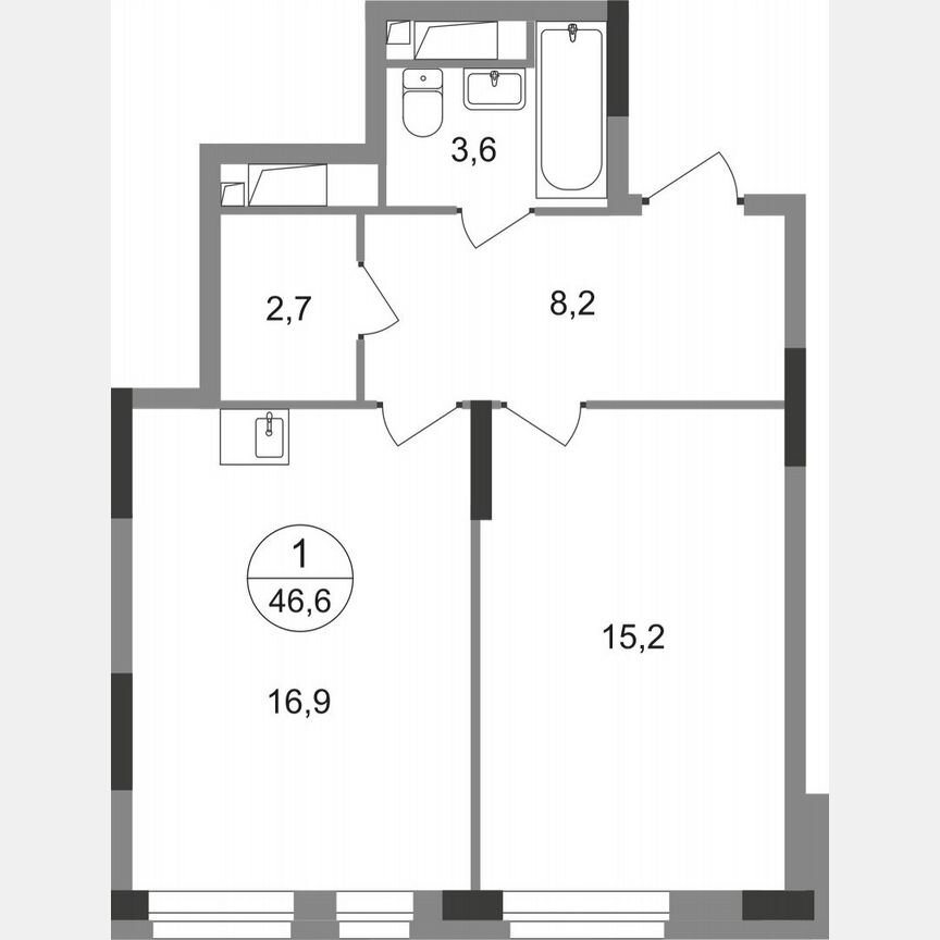 1-к. квартира, 46,6 м², 9/19 эт.