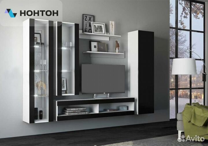 Гостиная Флорис №1 черный глянец / белый