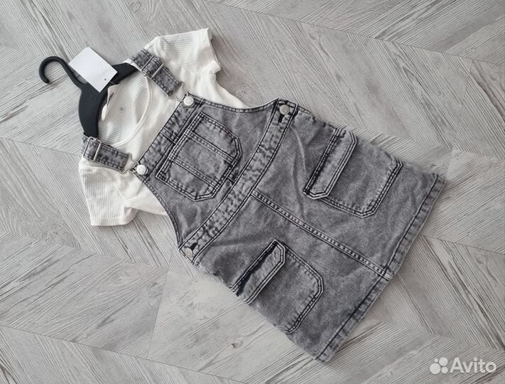 Джинсовый сарафан и футболка H&M 104 128