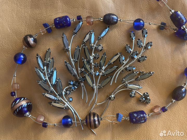 Букет Веточка Винтаж брошь гематитовое стекло