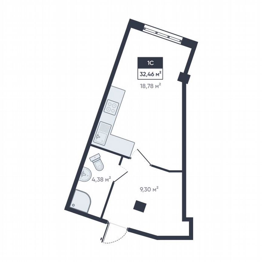 Квартира-студия, 31,6 м², 1/18 эт.