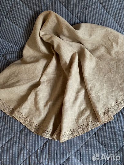 Винтажная скатерть на круглый стол лен с хлопком