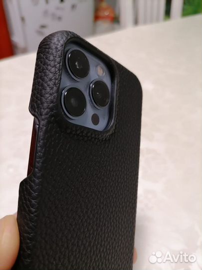 Чехол для iPhone 13 pro черный из натуральной кожи
