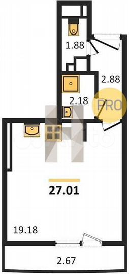 Квартира-студия, 27 м², 6/25 эт.