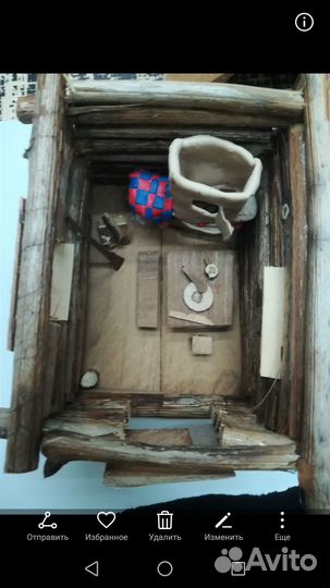 Деревянный домик с подсветкой 11*12*17 см