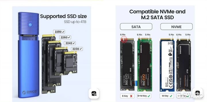 Корпус orico для M.2 SSD ngff SATA и NVMe