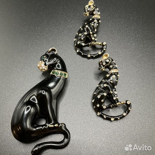 Серьги брошь пантера в стиле Cartier