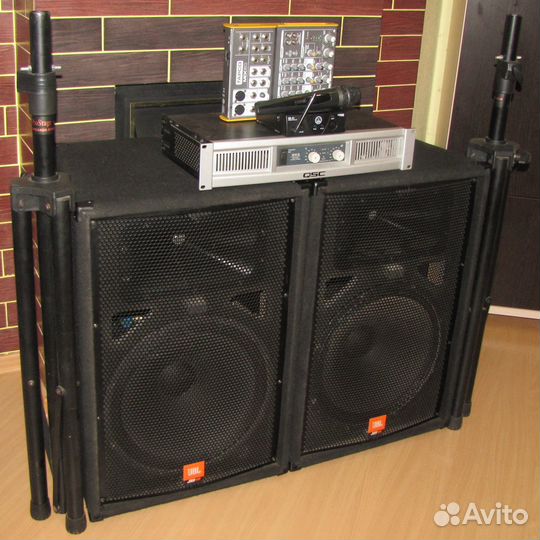 Колонки JBL 1000W Усилок Микшер Микрофон Штативы