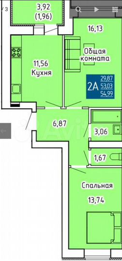2-к. квартира, 55 м², 3/9 эт.