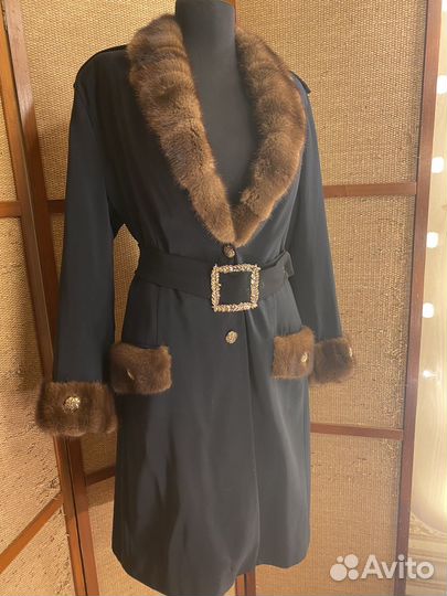 Кардиган плащ на весну с мехом норки