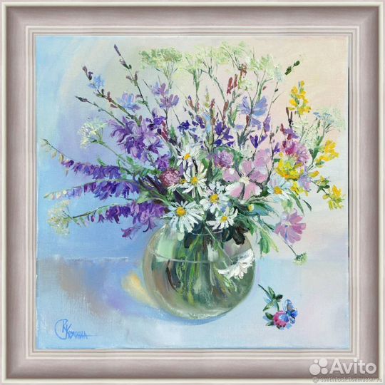 Картина маслом цветы. Букетик полевых цветов