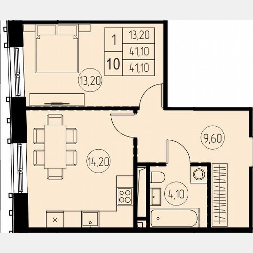 1-к. квартира, 41,1 м², 26/28 эт.