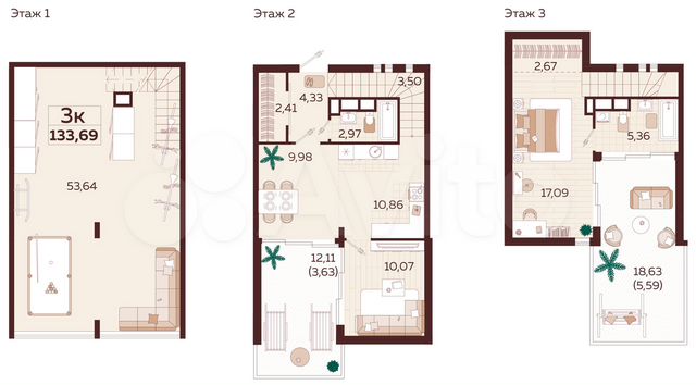 3-к. квартира, 136,8 м², 1/1 эт.